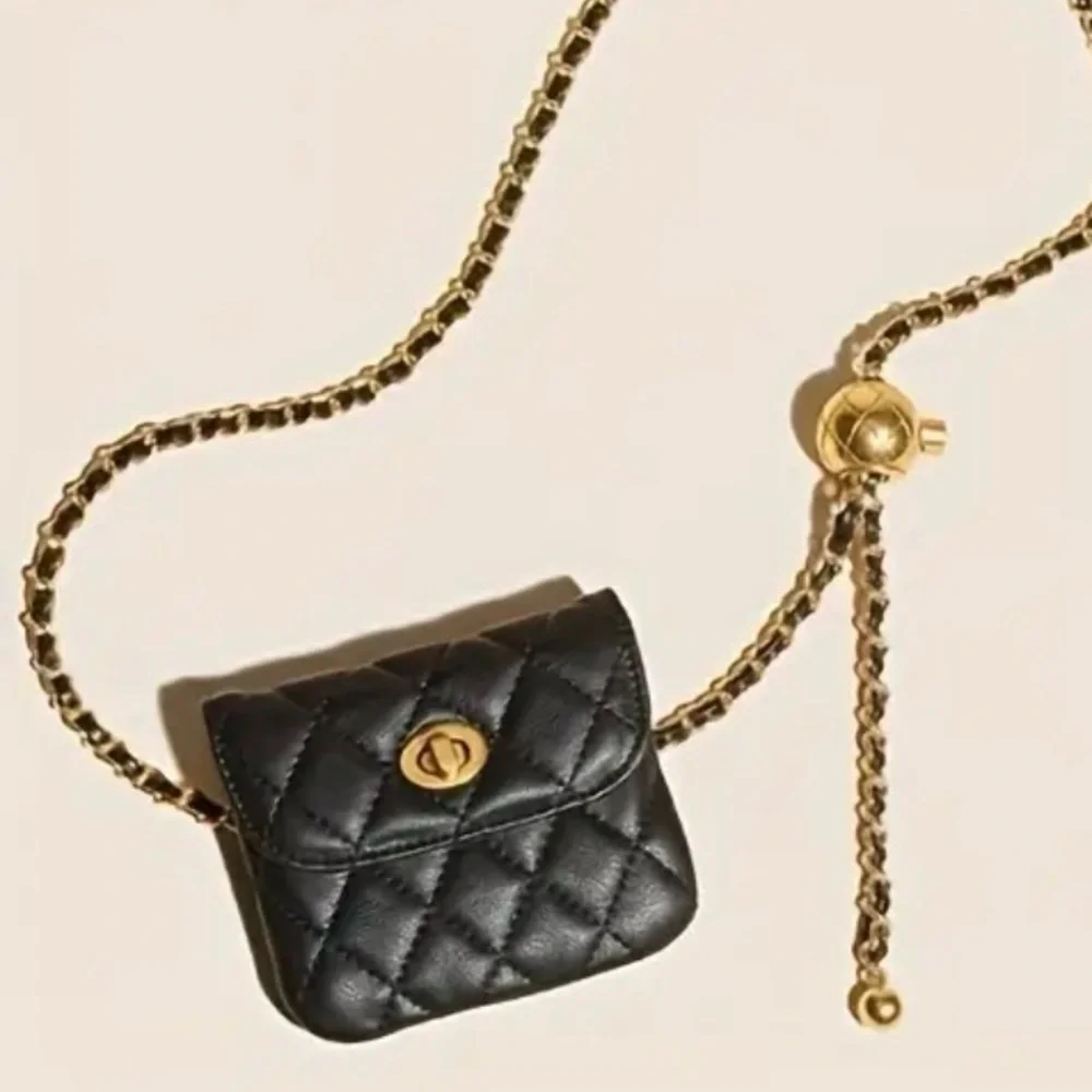 Fashion Crossbody/Belt Mini Black Bag Quilted Crossbody Bag with Gold Chain - Picture 1 of 5